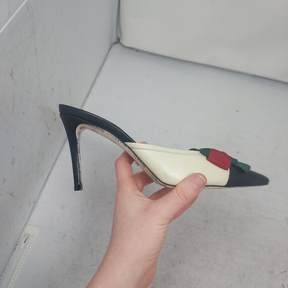 Gucci Sackville White Web Bow Heel Mule Shoe - Picture 4 of 13